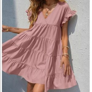 Boho ruffle trim smock dress